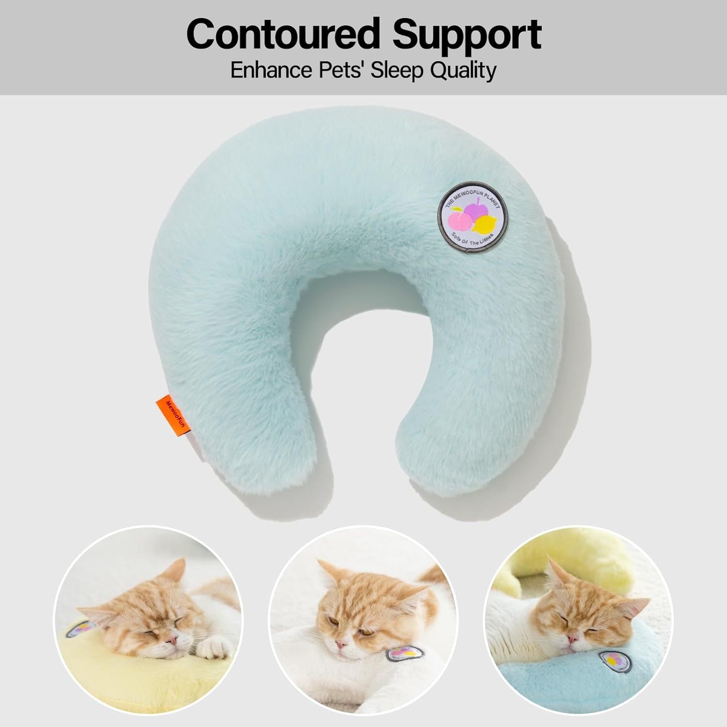 MEWOOFUN U-Shaped Orthopaedic Pet Pillow - 10.6x9.8 Inch Fluffy Support For Cats & Puppies, Joint Relief & Improved Sleep Blue