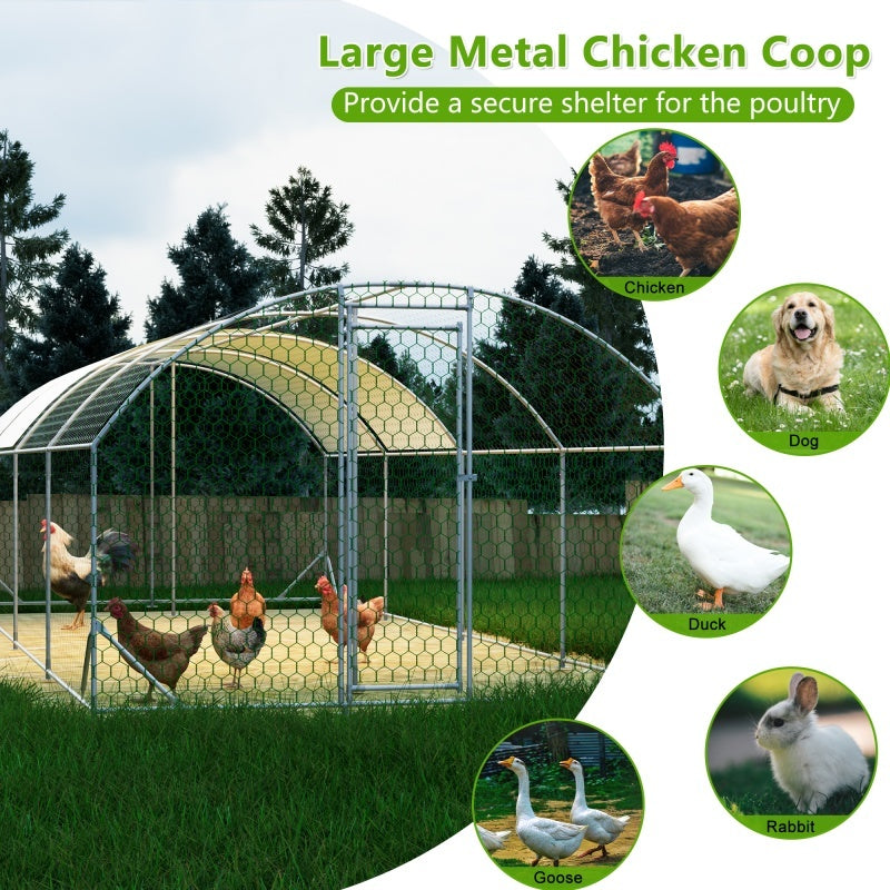 26'x9'x6'Large Metal Chicken Coop,Walk-in Poultry Cage,Chicken Run With Waterproof Cover,Outdoor Backyard Farm,Chicken Rabbits Duck Run Pen,Easy To Assemble And Clean