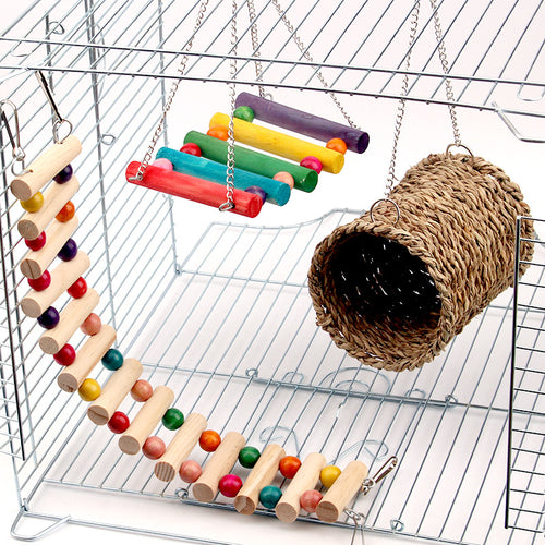 Bird Toy Set Ladder Swing Platform & Tube
