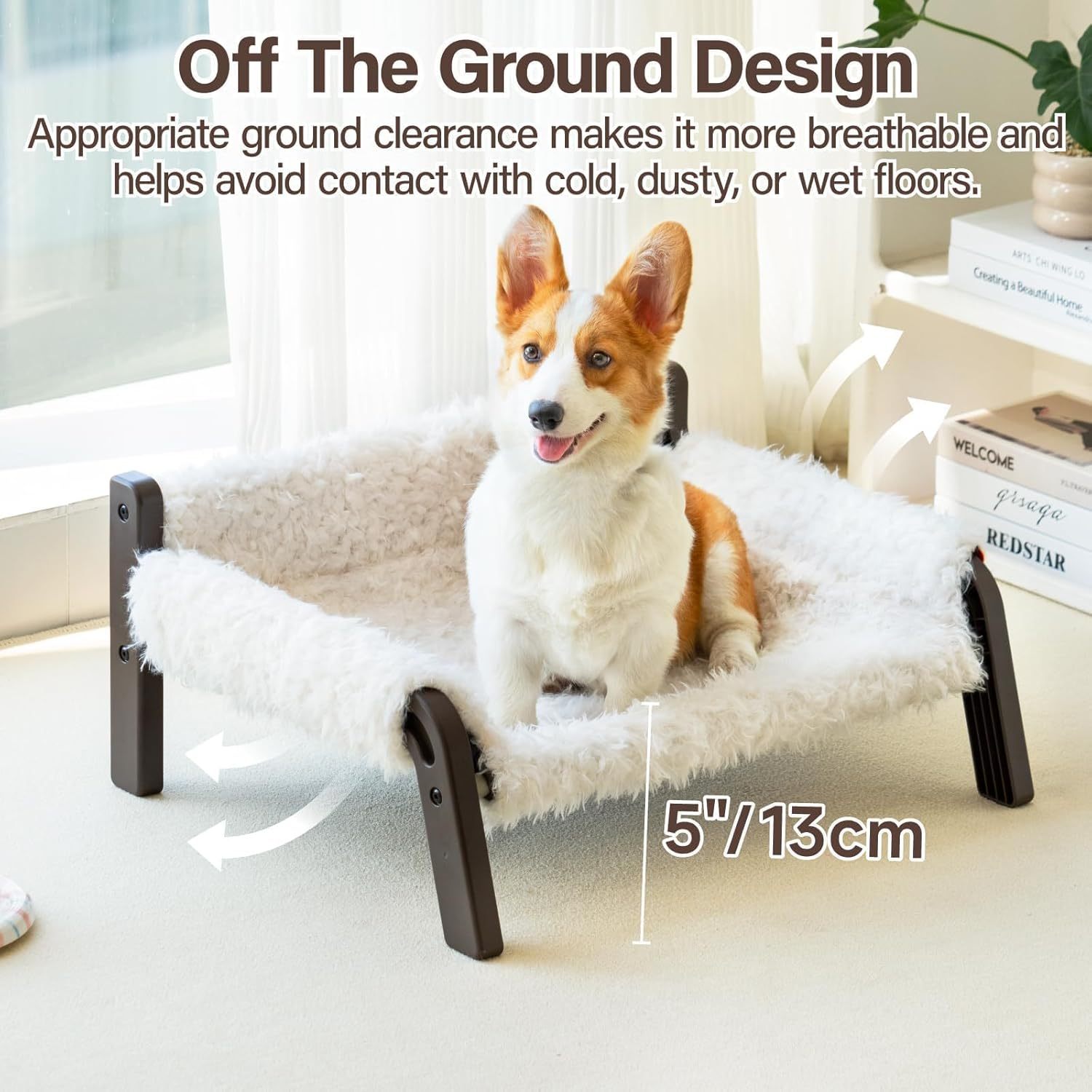 Raised Cat Bed For Indoor Cats - Elevated Plush Pet Sofa With Non-Slip Bottom, Supports 44 Lbs, Washable Small Dog Bed For Kittens & Puppies Beige Brown