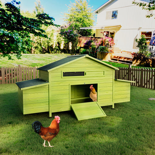 11.12 Ft Large Wooden Chicken Coop With 2 Free Range Doors  2 Nesting Boxes  Perch  Outdoor Hen House Poultry Cage