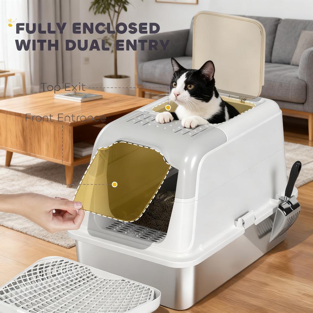Enclosed Cat Litter Box with Scoop, Deodorizer Bag