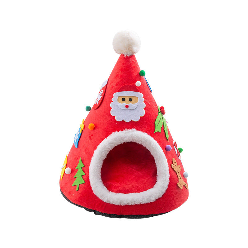 Autumn And Winter Warm Cat Nest Christmas Hat Shape Sponge Pet Bed Pet House