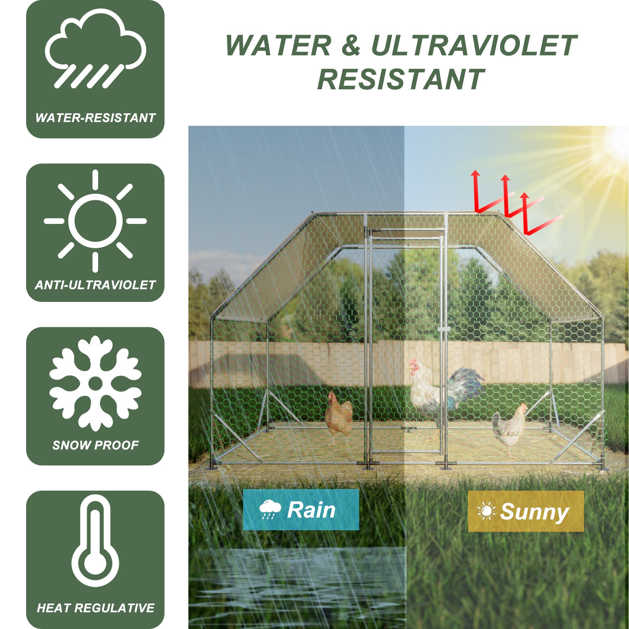 Galvanized Metal Walk-in Chicken Coop Cage With Poultry Run Hutch Hen House