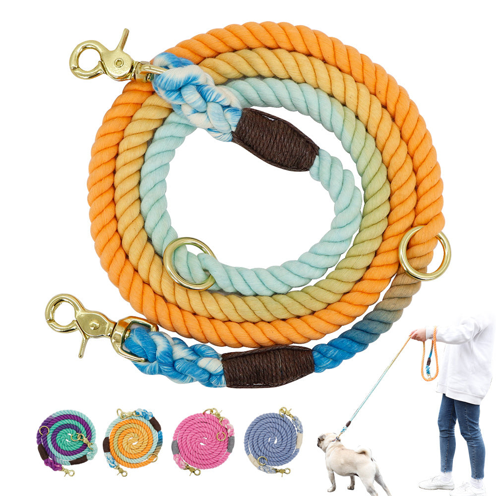 Gradient Color Dog Collars and  Leashes Pet Training Long Traction Rope