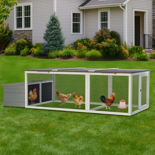 20.93ft  Large Wooden Chicken Coop Outdoor Hen House With Nesting Box  Weatherproof Asphalt Roof Walk In Poultry Cage With Secure Locks Metal Mesh Run For  Farm Use
