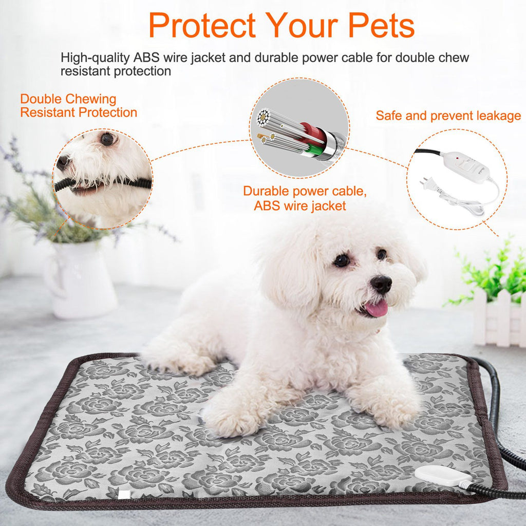 Pet Heating Pad Dog Cat Electric Heating Mat Waterproof Adjustable Warming Blanket With Chew Resistant Steel Cord Case