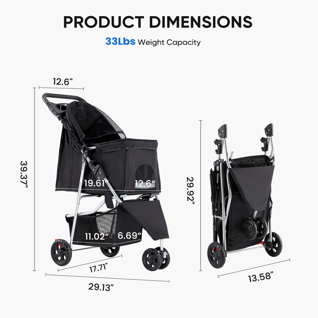 Fold-able Pet Stroller Dog and Cat Carrier Pet Cart