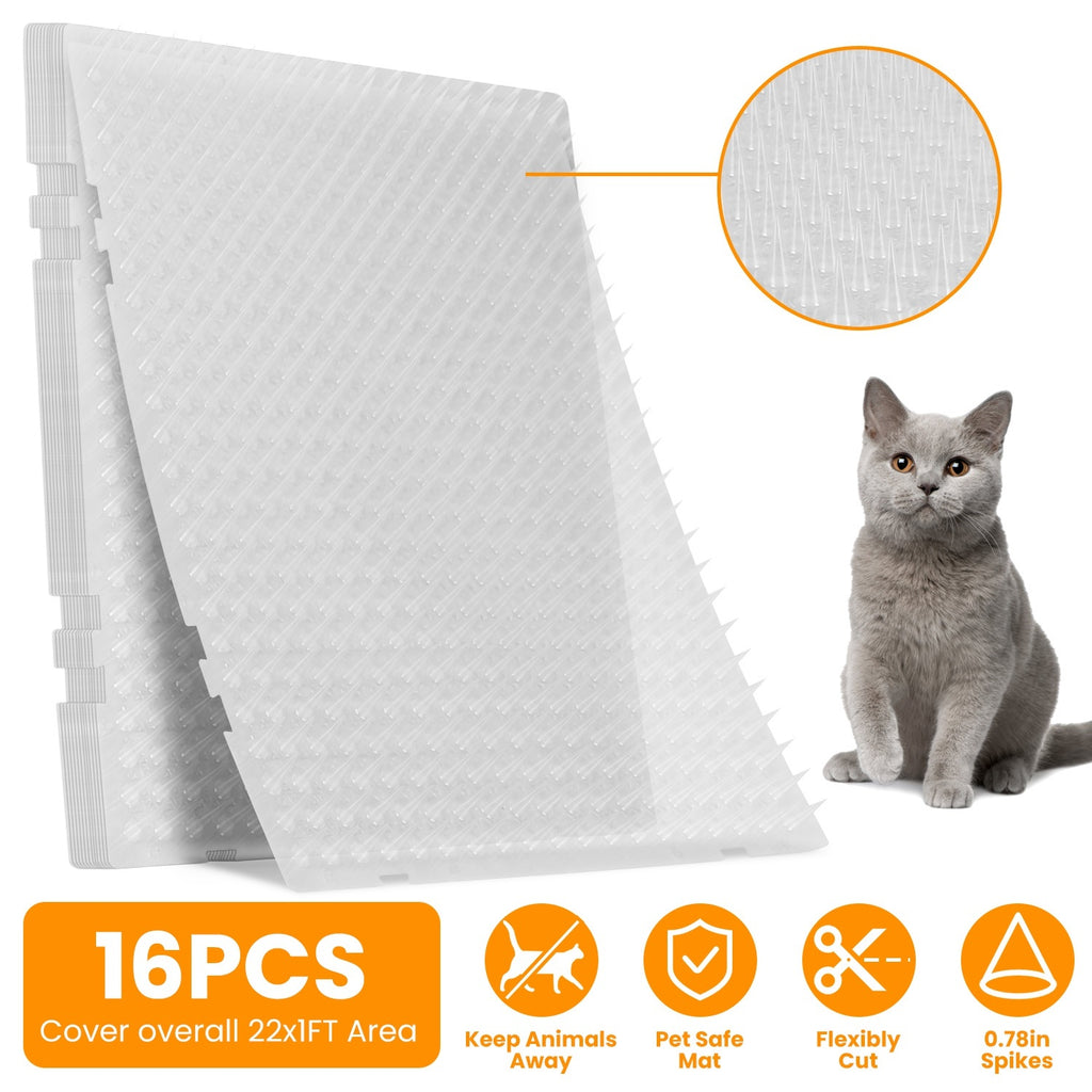 16Pcs Cat Deterrent Mats For Indoor Outdoor Use Keep Cats Dogs Away Pets 16x13in Deterrent Training Mats With Spikes 22x1FT Area