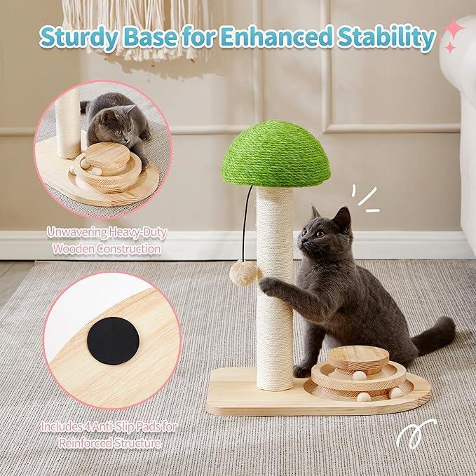 Mushroom Sisal Rope 2 In 1 Wooden Interactive Ball Track Ball Cat Scratching Post Cat Scratching Board