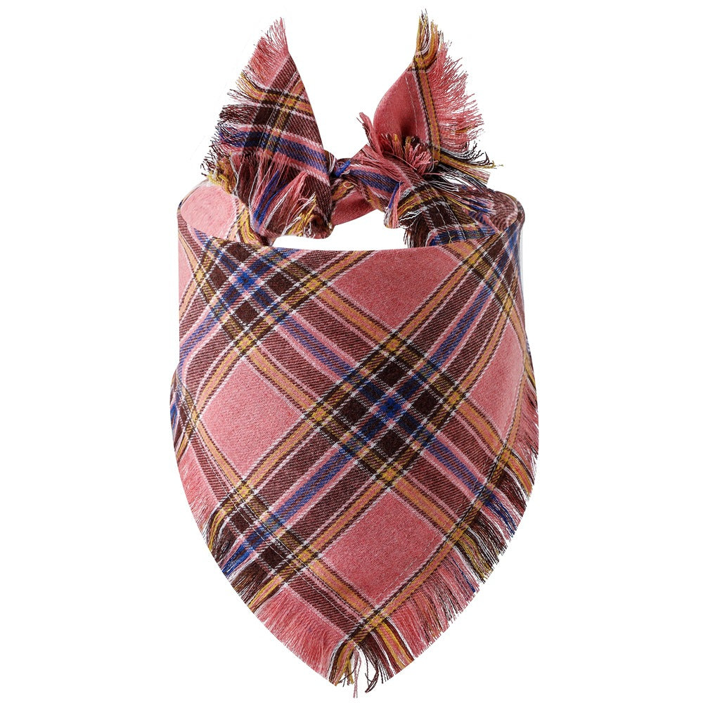 Plaid Tassel Triangle Dog Scarf