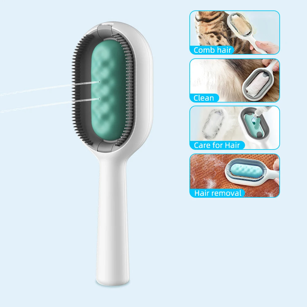 Pet Hair Brush 4 In -1 Cat Grooming Brush with Water Tank Double-Sided