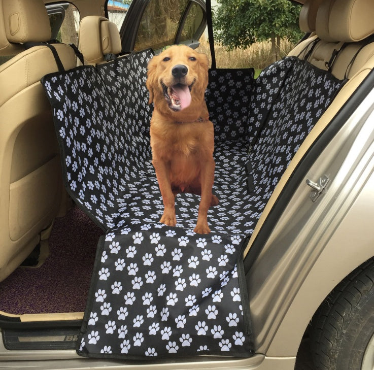Waterproof Pet Seat Car Cover - Pawprint Pattern Dog Transporters Hammock Protector with Safety Belt