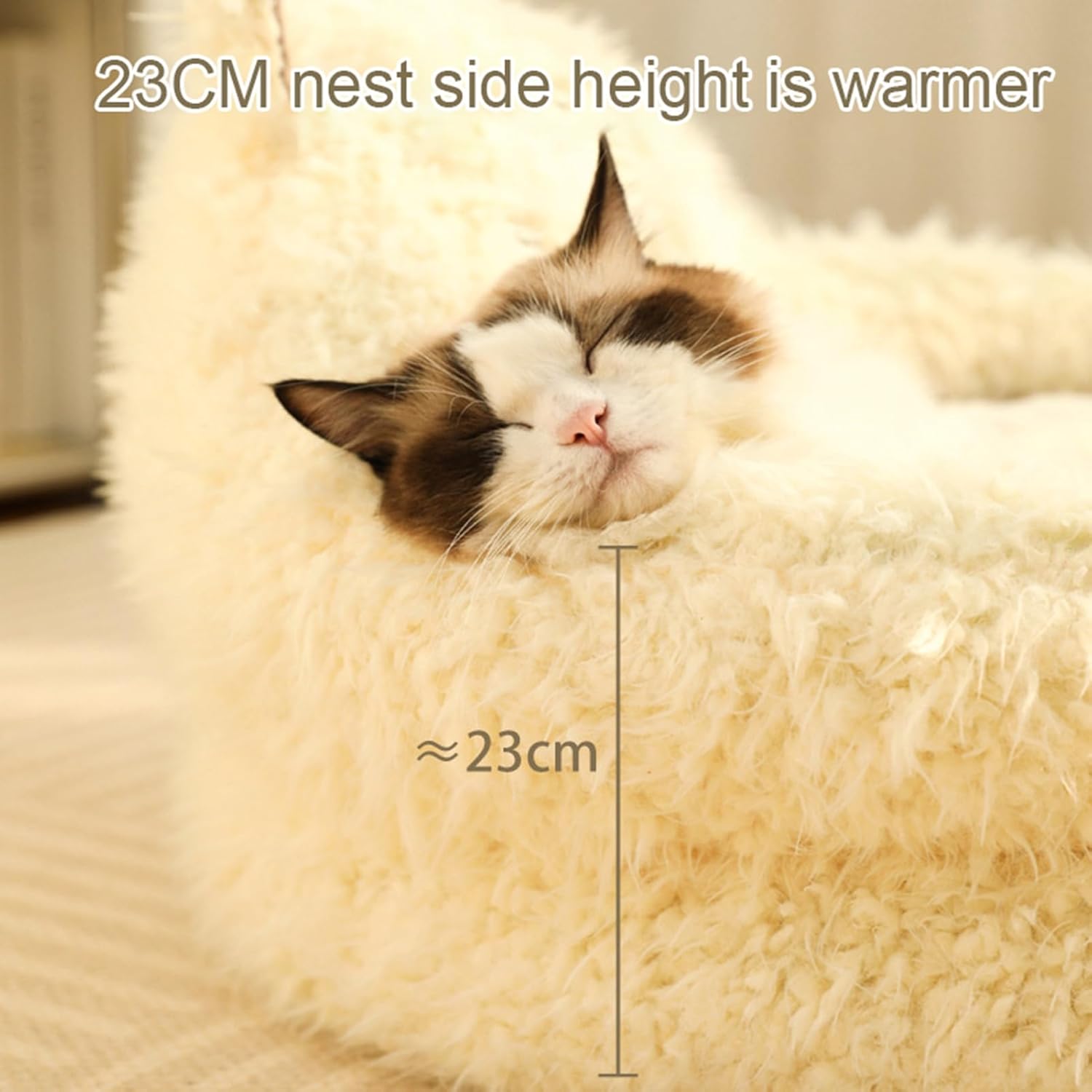Cut Alpaca Pet Calming Bed with Detachable Plush Pads Anti Slip Bottom Raised Edges
