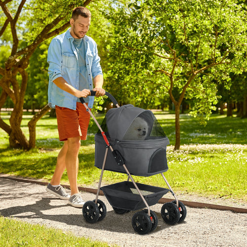 3 in 1 Foldable Pet Stroller - Detachable Carrier with Storage Basket