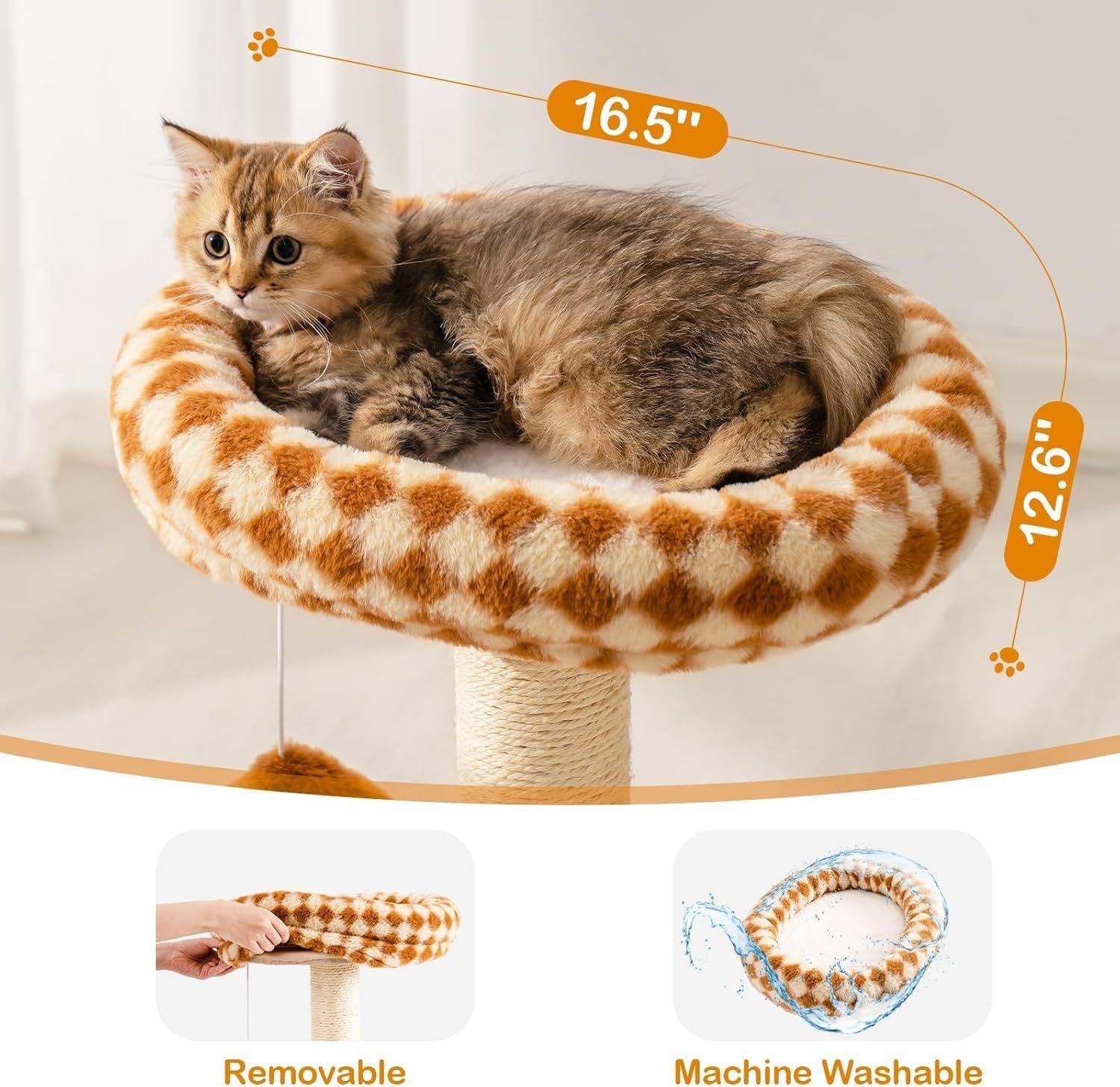 Cat Scratching Post With Bed - Small Cat Tower With Sisal Scratchier, Removable Perch & Ball Track Toys For Indoor Cats Brown, Medium