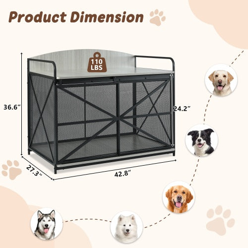 42.8 Heavy Duty Large Dog Crate Furniture For Large Medium Dog, Farmhouse Wooden Dog Kennel Indoor End Table, Decorative Pet House For Large Dogs