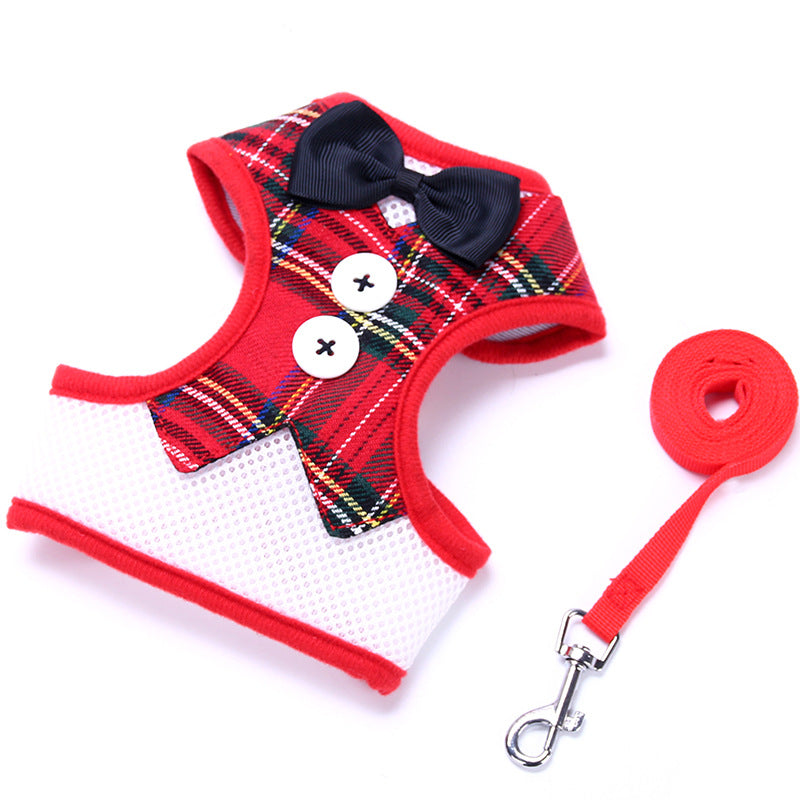 Dog Teddy Vest-style Bow Evening Dress & Leash - Small Dog