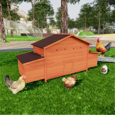 Large Wooden Chicken Coop Outdoor Hen House Poultry Cage For Outdoor With 2 Sides Nesting Boxes,2 Free-range Doors Leakproof Tray