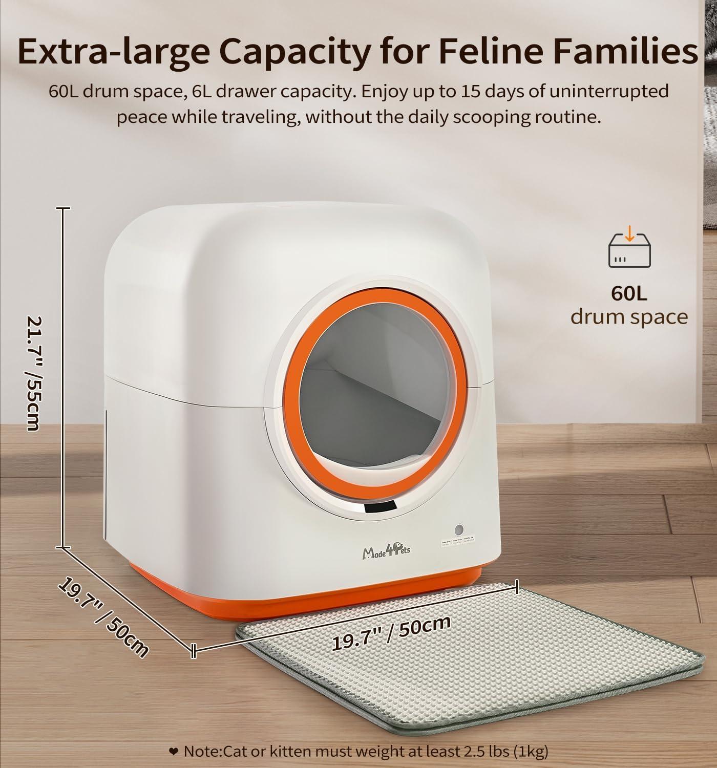 60L Automatic Cat Litter Box - Smart App Control, Deodorizing, Infrared Sensor