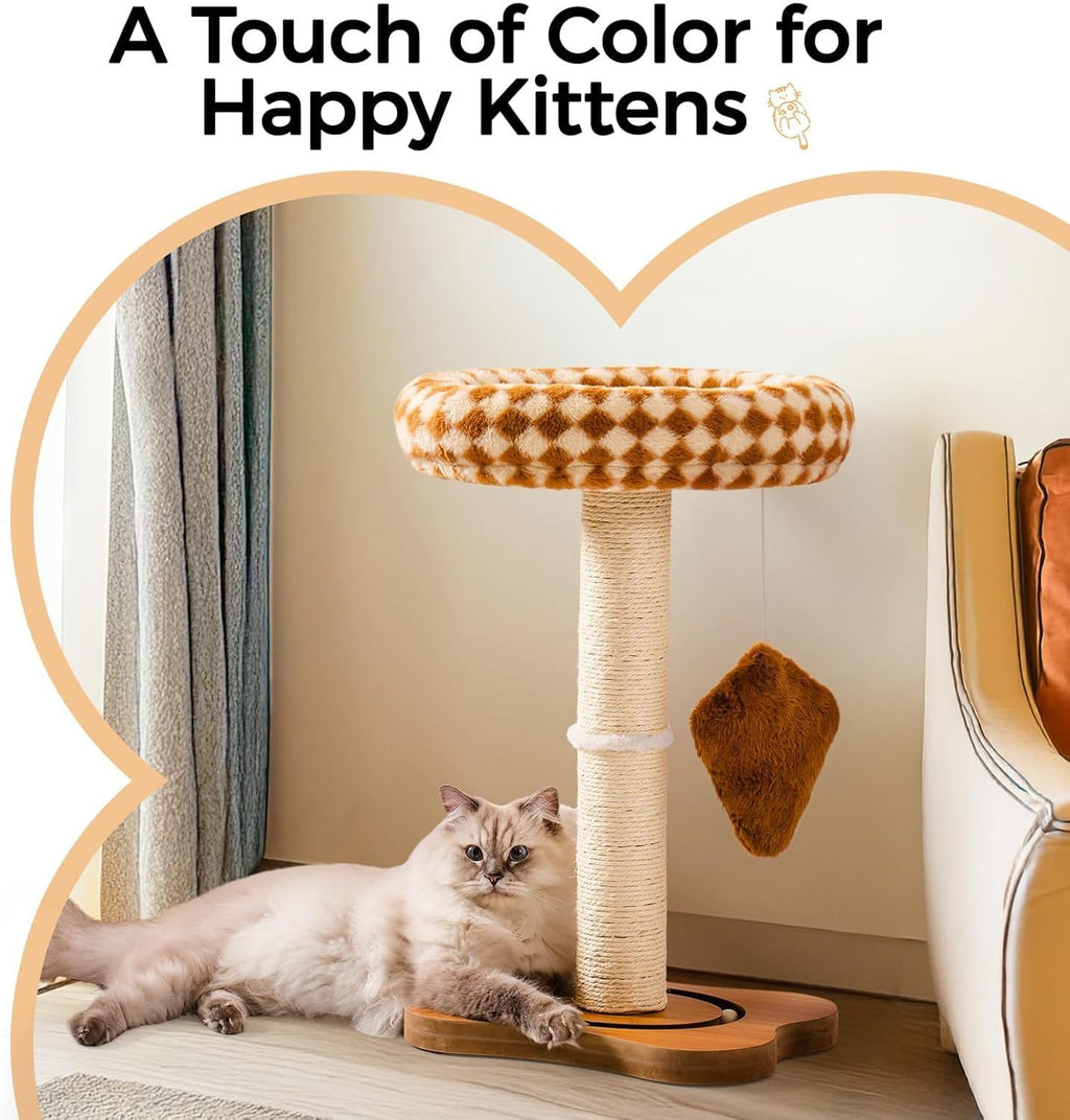 Cat Scratching Post With Bed - Small Cat Tower With Sisal Scratchier, Removable Perch & Ball Track Toys For Indoor Cats Brown, Medium