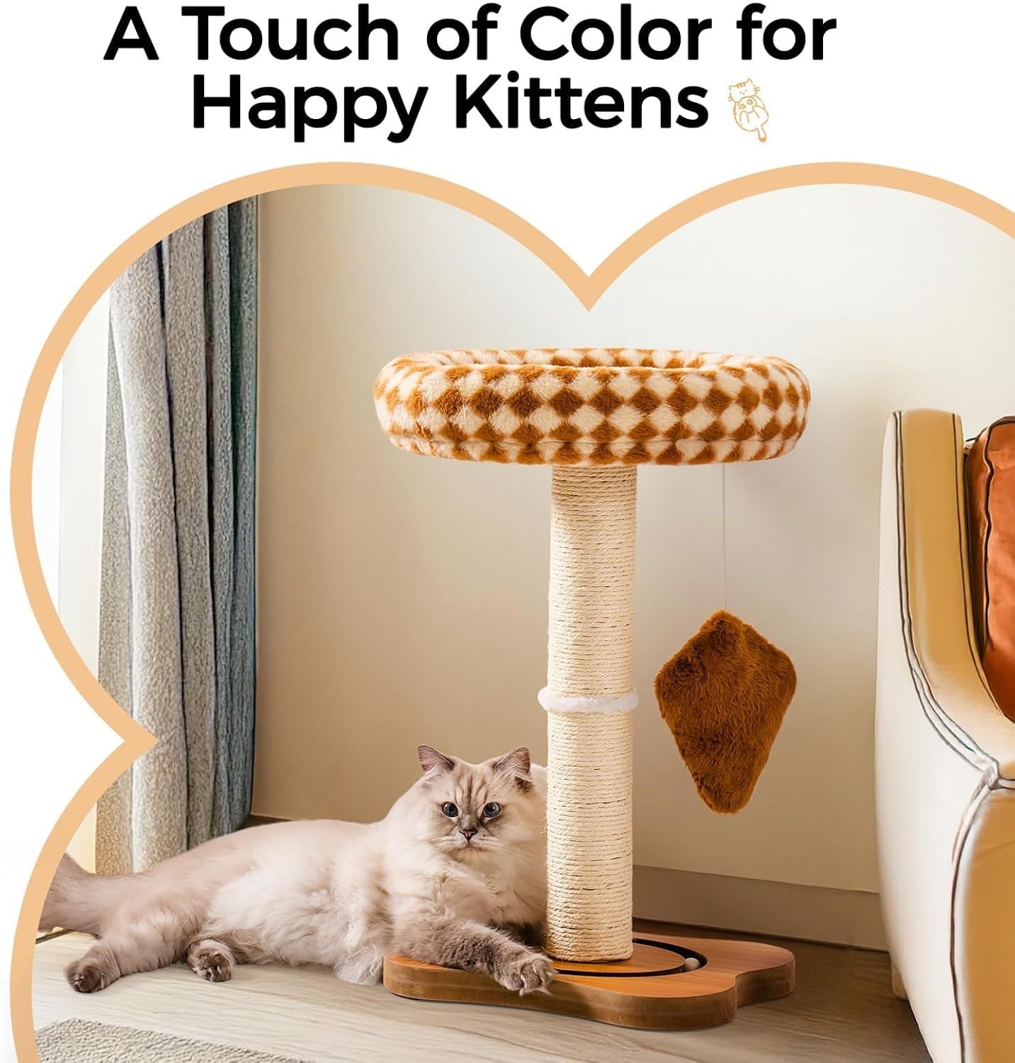 Cat Scratching Post With Bed - Small Cat Tower With Sisal Scratchier, Removable Perch & Ball Track Toys For Indoor Cats Brown, Medium