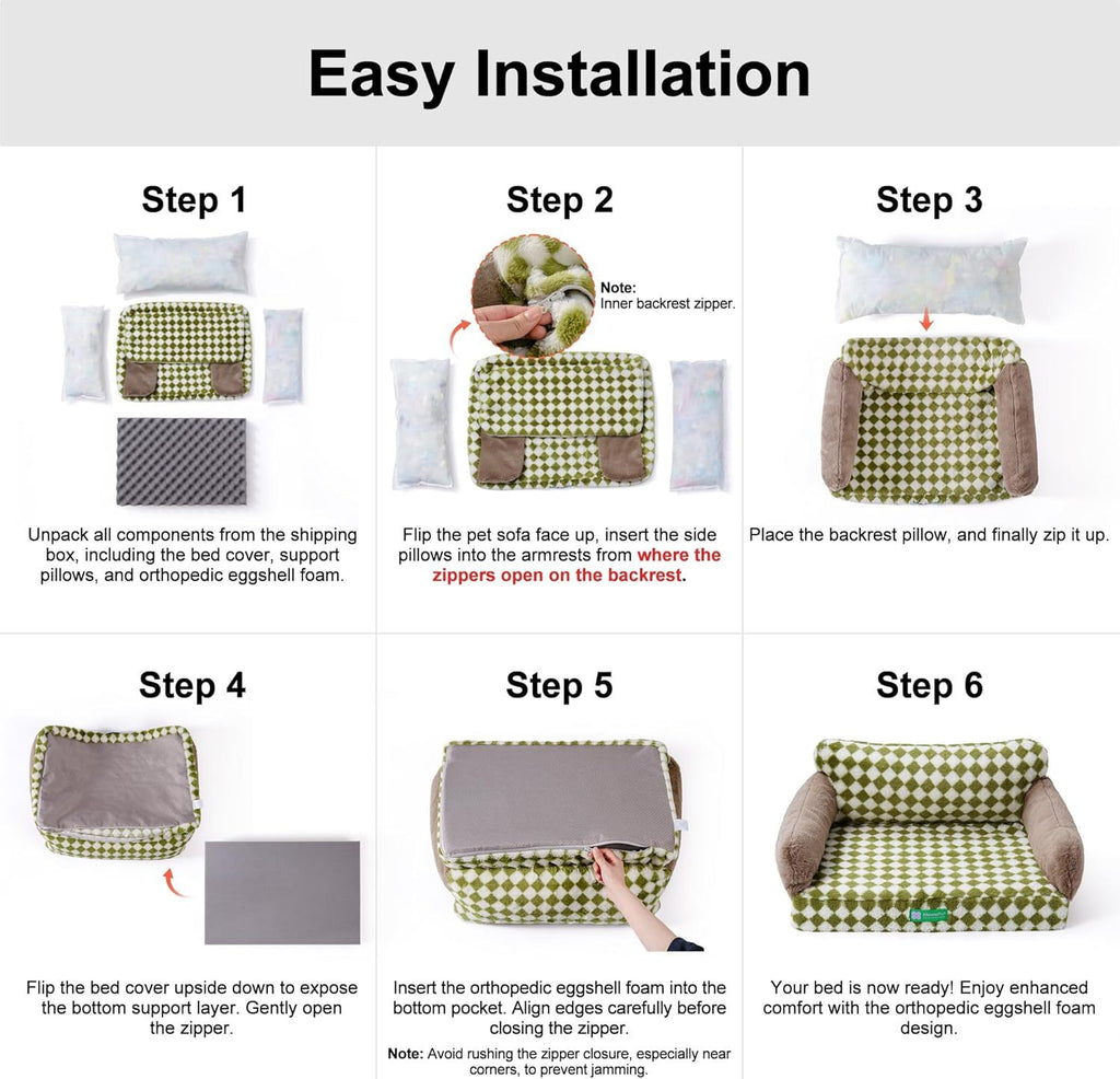 Orthopaedic Dog Bed For Small Or Medium Dogs - 34.6 Inches Egg Foam Sofa With Removable Washable Cover & Non-Slip Bottom, Large, Beige