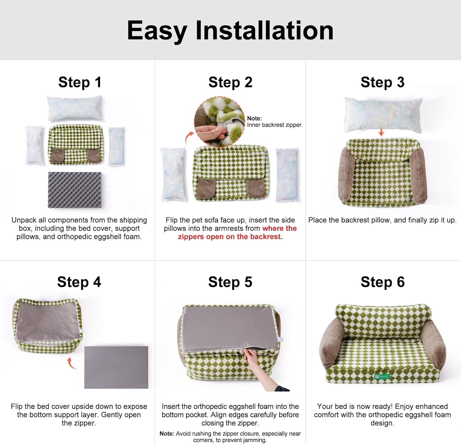 Orthopaedic Dog Bed For Small Or Medium Dogs - 34.6 Inches Egg Foam Sofa With Removable Washable Cover & Non-Slip Bottom, Large, Beige