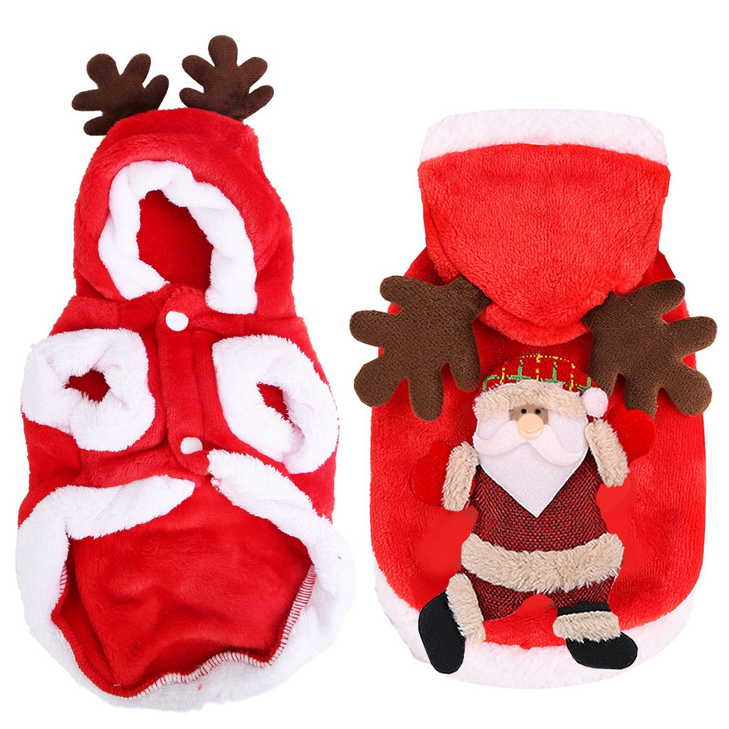 Pet Christmas Clothes Santa Claus Reindeer Antlers Costume Winter Outfit New Year Coat For Small Medium Dogs Cats