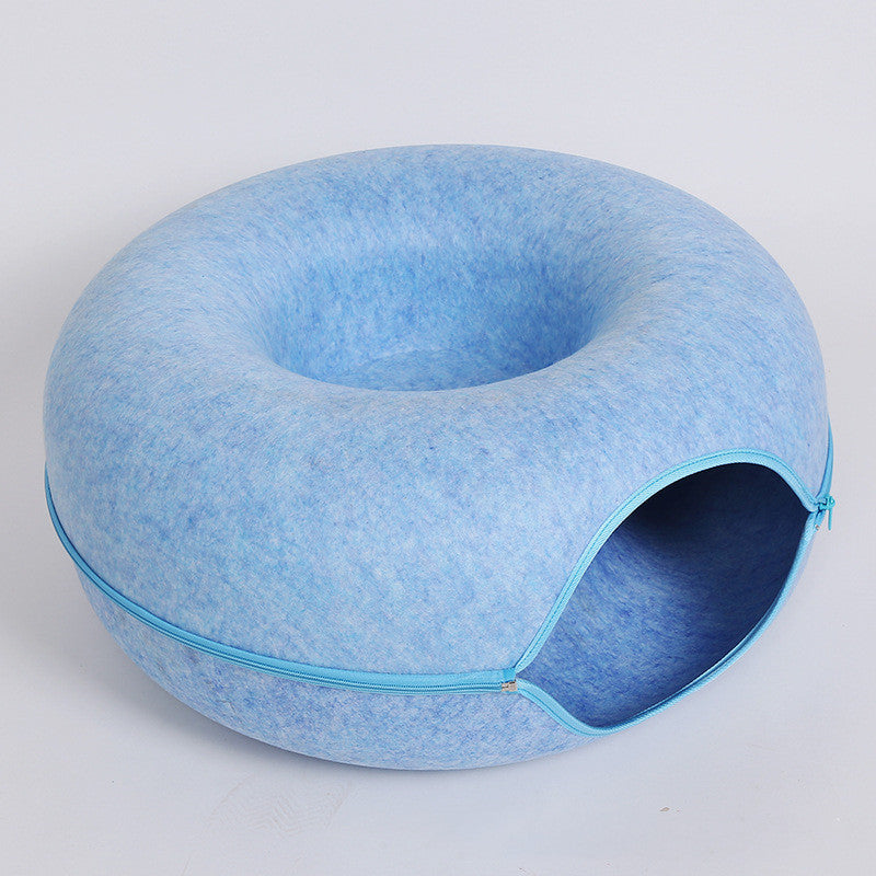 Four Seasons Round Woolen Felt Cat Tunnel Nest