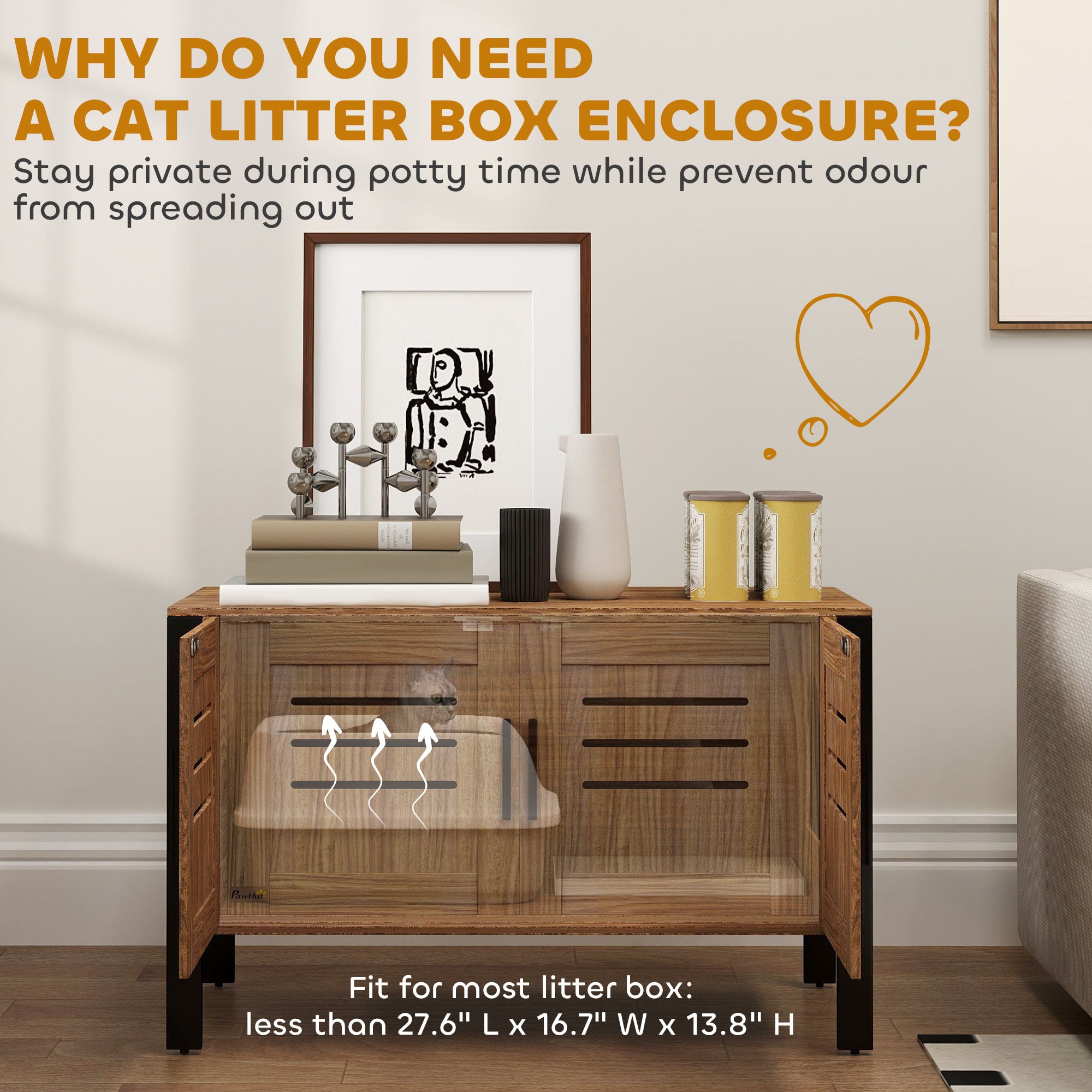 Cat Litter Box Enclosure With Tall Legs, Scratching Board, Dark Brown, 31.5L X 17.7W X 19.7H