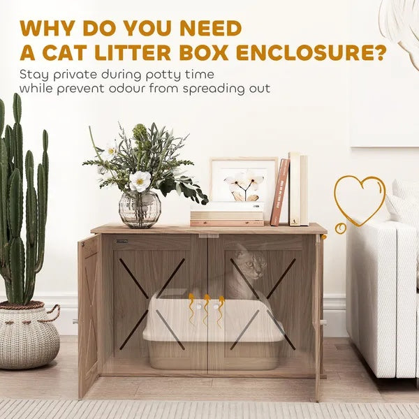 Hidden Cat Litter Box Enclosure With Ventilated Door, Cat Hole, Cat Washroom, Indoor Cat House, Walnut