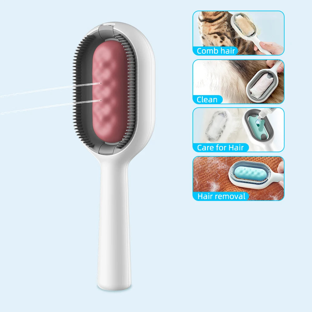 Pet Hair Brush 4 In -1 Cat Grooming Brush with Water Tank Double-Sided