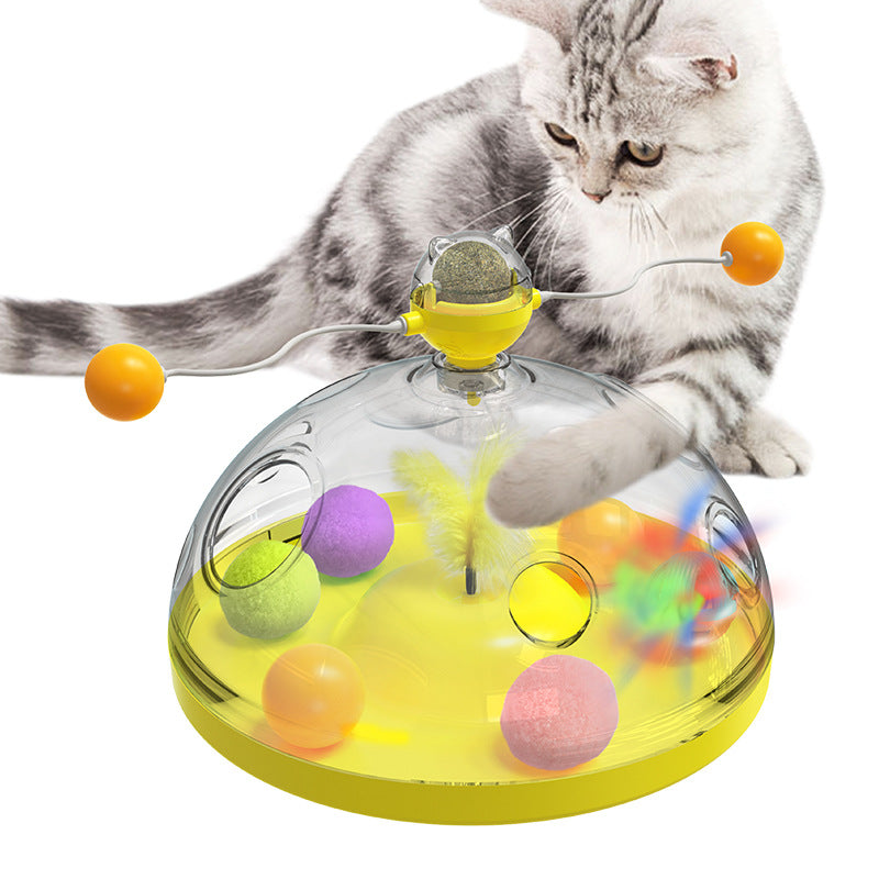 Interactive Turnable Cat Toy with Catnip Ball Pinwheel