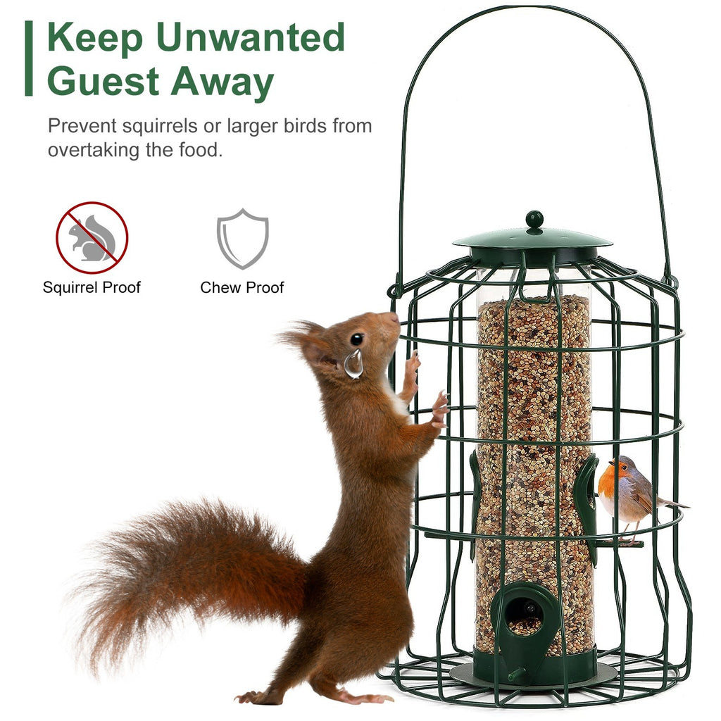 Outdoor Wild Bird Feeder Squirrel-Proof Chew-Proof Metal Hanging Seed Feeder With 4 Feeding Port For Small Songbirds