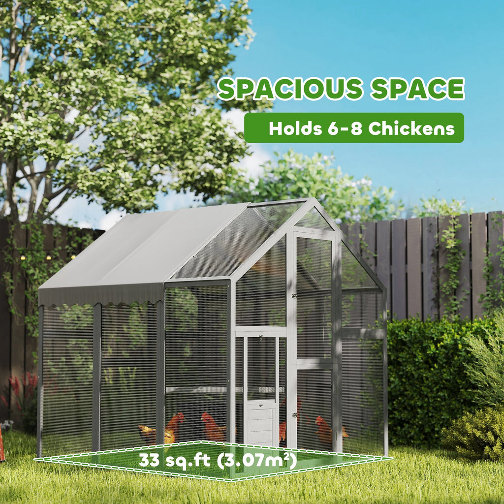 Large Wooden Chicken Run With Waterproof & Anti-UV Cover, For 6-8 Chickens, For Backyard, Farm, 5.5 X 6 X 6