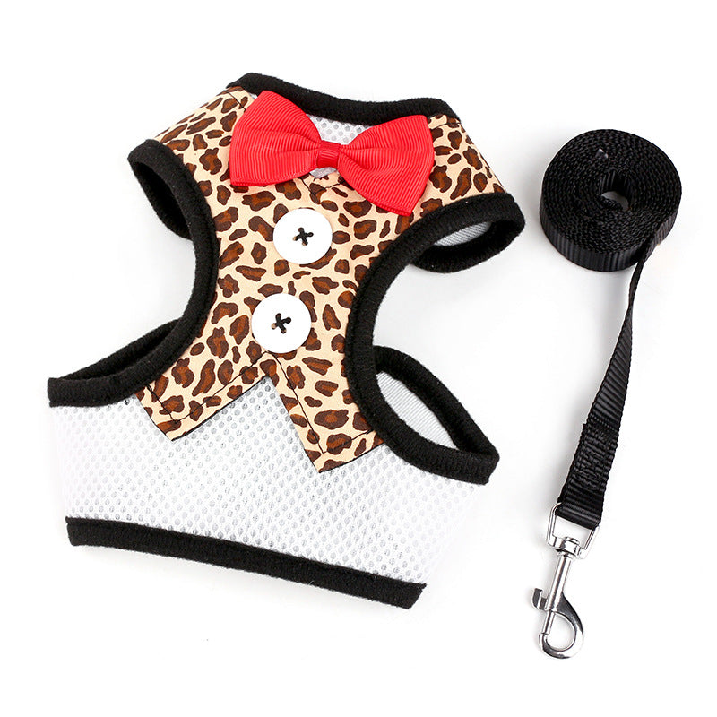 Dog Teddy Vest-style Bow Evening Dress & Leash - Small Dog