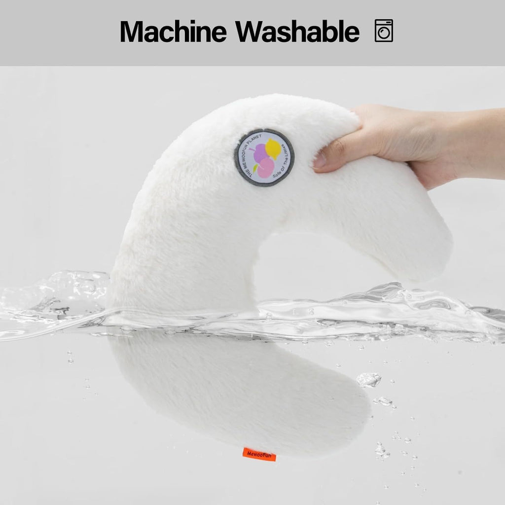 MEWOOFUN U-Shaped Orthopedic Pet Pillow - 10.6x9.8 Inch Fluffy Support Pillow For Cat & Puppy Joint Relief White