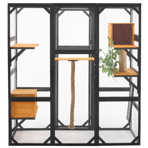 Outdoor Cat House  DIY Cat Enclosure, Cat Catio With Double Enter Doors  62.8 L X 32.2 W X68.5 H Balcony Cat Playpen With Platforms And Two Condos For 1-3 Cats  Light Grey