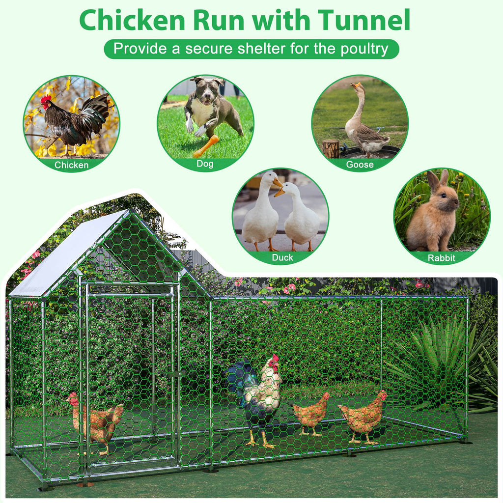 Metal Chicken Coop,Walk-in Chicken Run,Poultry Chicken Hen Pen Cage,Rabbits Duck Cages,With Cover