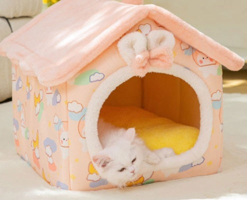 Foldable Dog Villa Bed Warm Enclosed Cave