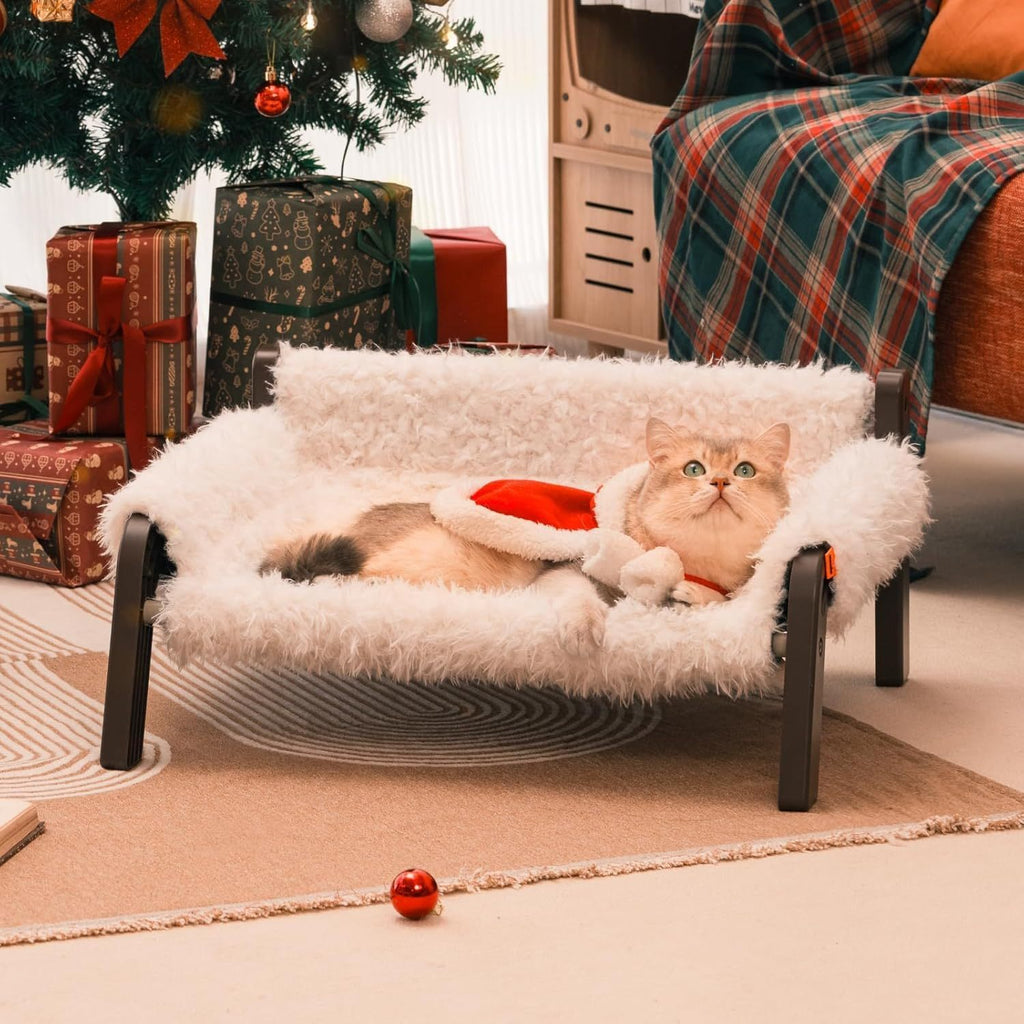 Raised Cat Bed For Indoor Cats - Elevated Plush Pet Sofa With Non-Slip Bottom, Supports 44 Lbs, Washable Small Dog Bed For Kittens & Puppies Beige Brown