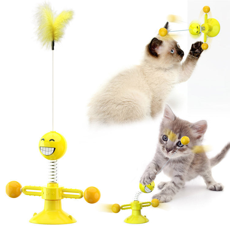Turntable Cat Windmill Feather Toy - Suction Cup