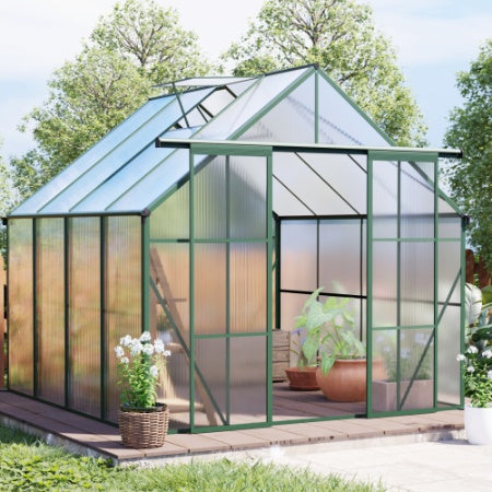 8x8 FT Double Door Polycarbonate Greenhouse Raised Base And Anchor Aluminum Heavy Duty Walk-in Greenhouses For Outdoor Backyard In All Season