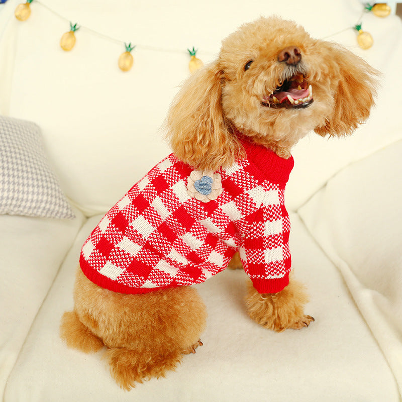 Bowknot Dog & Cat Sweater - Hollow Knit Sweater