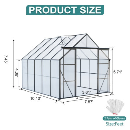 Double Door Polycarbonate Greenhouse Raised Base And Anchor Aluminum Heavy Duty Walk-in Greenhouses For Outdoor Backyard In All Season