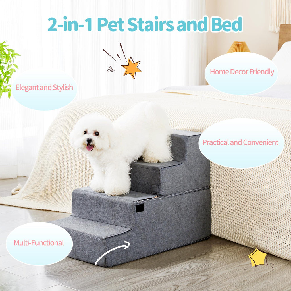 Four-step Dog Bed Indoor Non-slip Balance Pet Ramp Gray