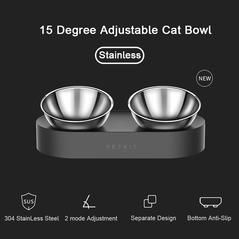Stainless Steel Adjustable Pet Food Bowl Double Feeder