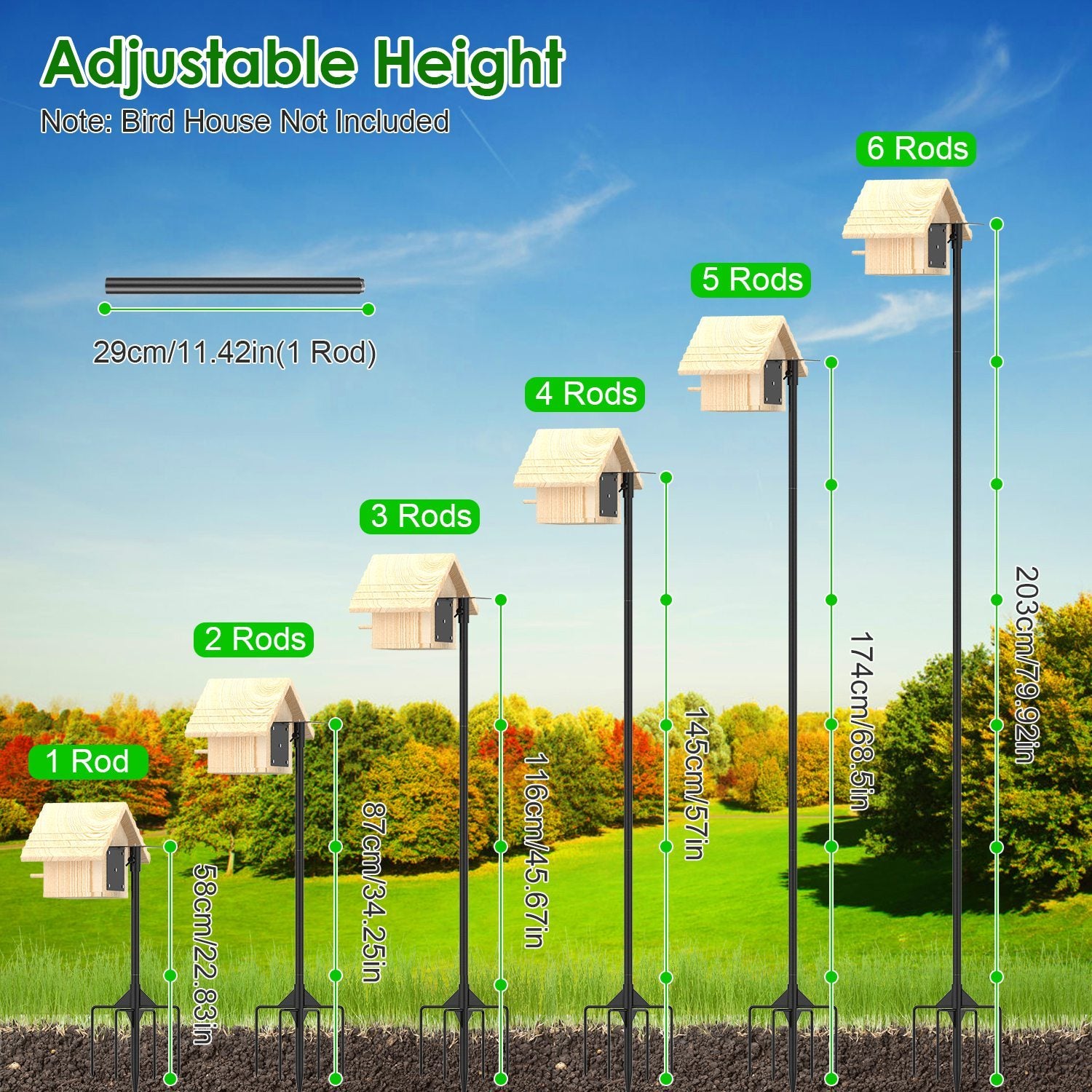 1 Set  79.92in Bird House Pole Kit Height Adjustable Bird Feeder Pole Mount Kit Heavy Duty Bird House Pole Set With 5 Prongs Base For Bird House Bird Feeder House Not Included