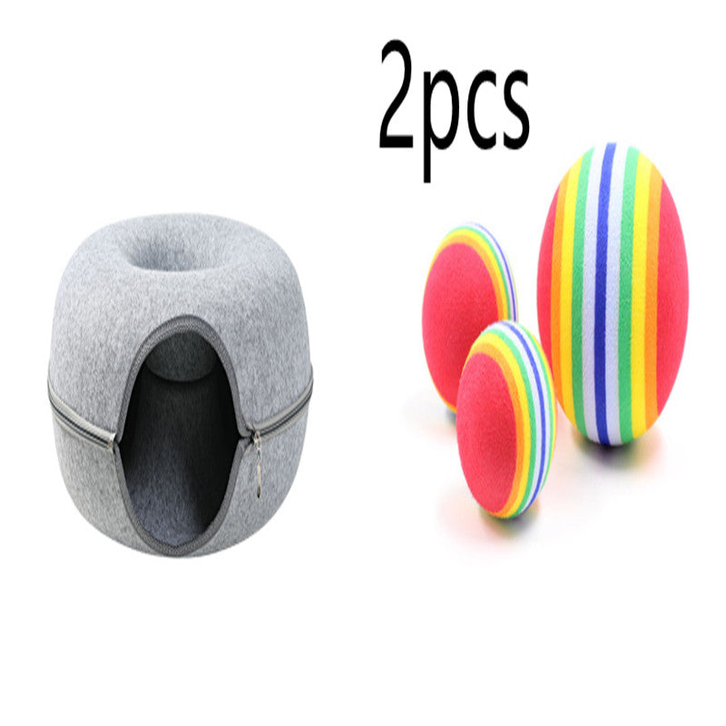 Four Seasons Round Woolen Felt Cat Tunnel Nest